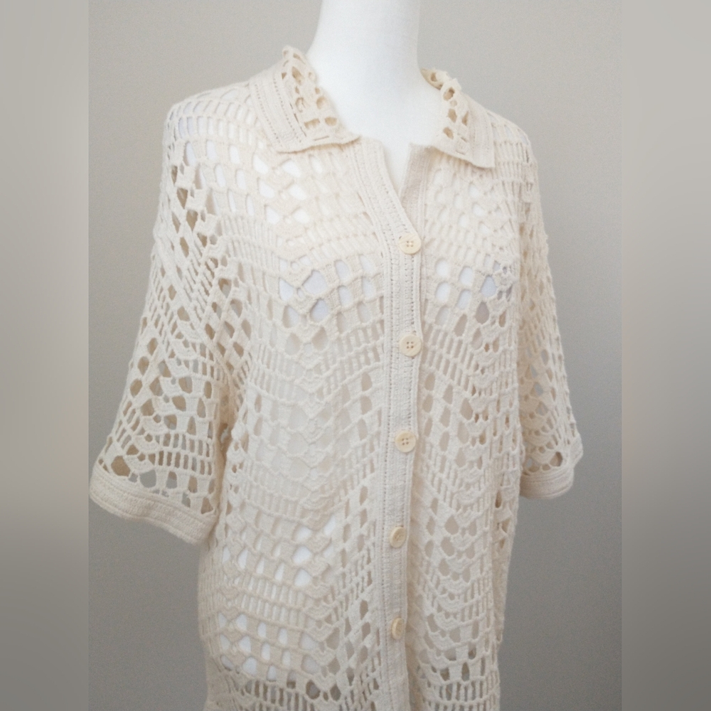 Evereve Molly cotton crocheted sweater cardigan M - Picture 3 of 8